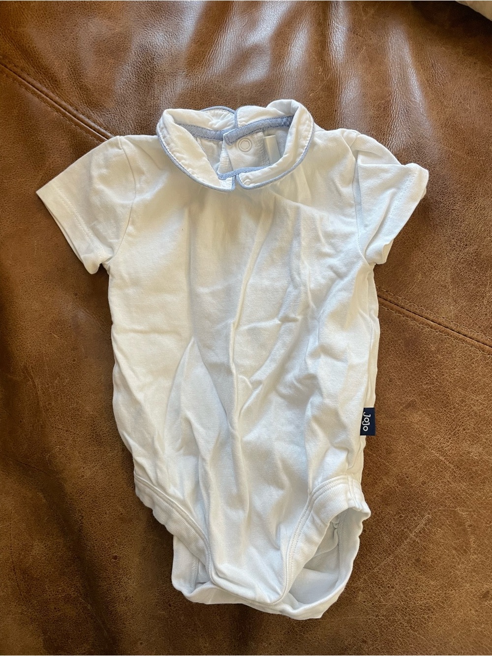 JoJo Maman Bebe White Short-Sleeve One-Piece with Peter Pan Collar